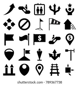 Direction icons. set of 25 editable filled direction icons such as elevator, flag, flag with dollar, location, arrow, dollar location, weather vane, cargo arrow up, railway