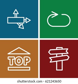 Direction icons set. set of 4 direction outline icons such as top of cargo box, reload replay, arrow