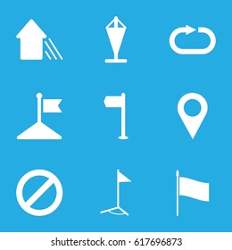 Direction icons set. set of 9 direction filled icons such as flag, prohibited, reload replay, arrow up