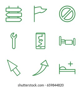 Direction icons set. set of 9 direction outline icons such as direction   isolated, bed, prohibited, medical bed, wrench, pointer, flag, arrow up