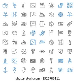 direction icons set. Collection of direction with gps, drag, cursor, maps, dart board, pin, location, stop sign, compass, street map, traffic light. Editable and scalable direction icons.