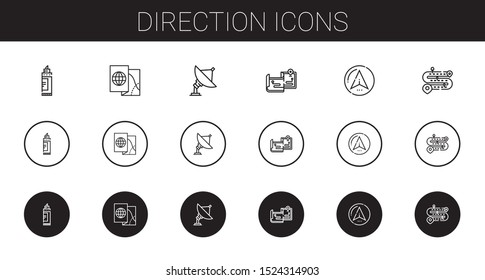 direction icons set. Collection of direction with marker, map, radar, maps, navigator, road. Editable and scalable direction icons.