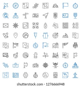 direction icons set. Collection of direction with walking, route, runway, navigator, compass, map, gps, flags, escalator, mixed, weather vane. Editable and scalable direction icons.