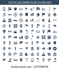 direction icons. Trendy 100 direction icons. Contain icons such as flag, traffic light, route and phone, weather vane, location, bed, top of cargo box. direction icon for web and mobile.