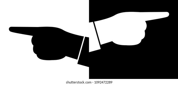 Direction with index finger symbol black and white, vector illustration and flat design.