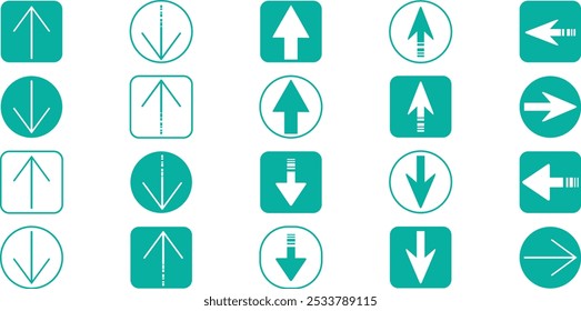The direction indicated by an arrow is the one along the length of the line or rectangle toward the single pointed end.