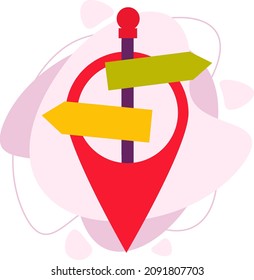 Direction indicator. Arrows and geolocation point. Route and direction. Vector illustration in a flat style.