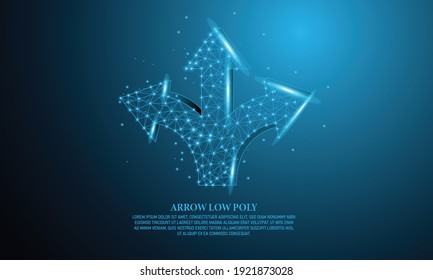 Direction, intersection, three-way arrow, abstract, 3d digital outline, illustration Low poly cross selection concept with dotted line starry sky on blue background vector