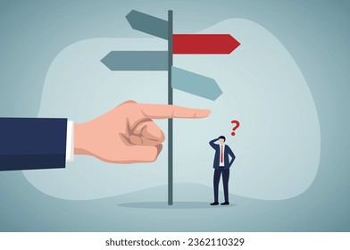 Direction, leadership concept. Guiding confused people in the direction.