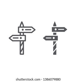 Direction line and glyph icon, way and guidepost, signpost sign, vector graphics, a linear pattern on a white background, eps 10.