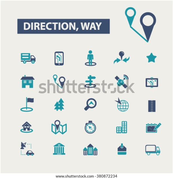 direction, location, map, route,\
car navigation, traffic, logistics, travel, positioning, compass,\
cartography, road, journey, searching icons, signs vector\
concept\

