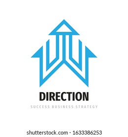 Direction logo design. Business strategy concept sign. Arrow marketing growth symbol. Progress development vector icon. 