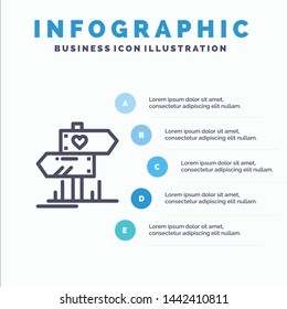 Direction, Love, Heart, Wedding Line icon with 5 steps presentation infographics Background