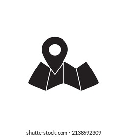 Direction map route icon in black flat glyph, filled style isolated on white background