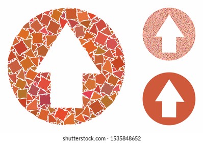 Up direction mosaic of unequal parts in different sizes and shades, based on up direction icon. Vector tuberous parts are organized into collage. Up direction icons collage with dotted pattern.