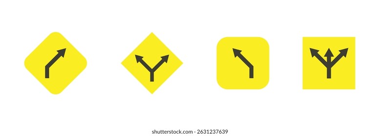 Direction of movement. Warning yellow diamond road sign. Diamond road sign. Rhombus road sign.