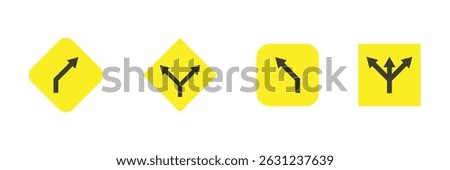 Direction of movement. Warning yellow diamond road sign. Diamond road sign. Rhombus road sign.