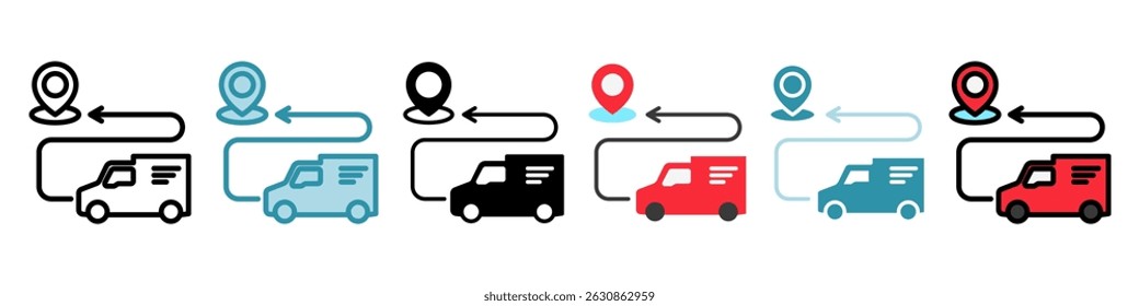 Direção multi estilo, mini ilustração ícone conjunto. use para conceito moderno, impressão, UI, kit UX, web e desenvolvimento de aplicativos. Vetor relacionado com vendas, logística e comércio eletrônico