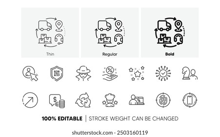 Direction, Online education and Smartphone target line icons. Pack of Fraud, Security network, Best chef icon. Qr code, Coins, Recycle pictogram. Stars, Fingerprint, User. Loan percent. Vector