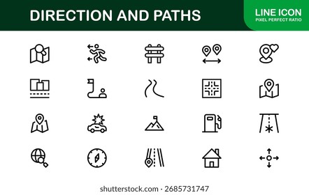 Conjunto De Iconos De Línea De Dirección Y Rutas Con Iconos De Vector Editables Modernos Mínimos Con Precisión Perfecta De Píxeles E Elementos de diseño Limpios Únicos