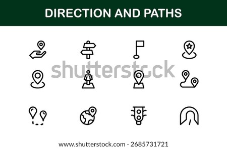 Direction And Paths Line Icon Set Featuring Minimal Modern Editable Vector Icons With Pixel-Perfect Precision And Unique Clean Design Elements