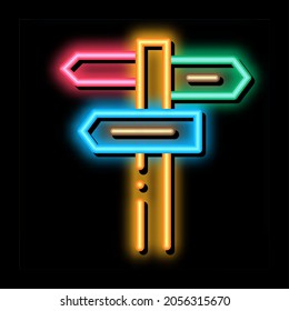Placas de dirección Señal de la luz de neón vector del signo de luz. Icono brillante Luminoso Señal de madera con placa de flecha, símbolo Road Guide post. ilustración de símbolo transparente