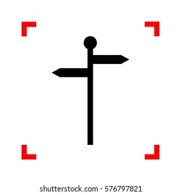 Direction road sign. Black icon in focus corners on white background. Isolated.