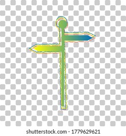 Direction road sign. Blue to green gradient Icon with Four Roughen Contours on stylish transparent Background. Illustration.