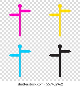 Direction road sign. CMYK icons on transparent background. Cyan, magenta, yellow, key, black.