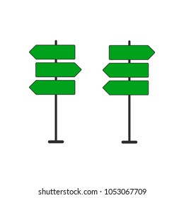 A direction of a road sign in a flat style on a white background with green signs. vector illustration, different directions, road sign, pointer