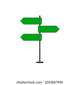 A direction of a road sign in a flat style on a white background with green signs. vector illustration, different directions, road sign, pointer