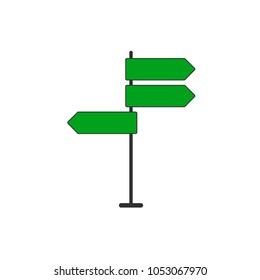 A direction of a road sign in a flat style on a white background with green signs. vector illustration, different directions, road sign, pointer