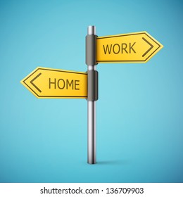 direction road sign with home and work words eps10 vector illustration