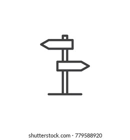 Direction road sign line icon, outline vector sign, linear style pictogram isolated on white. Signpost, pointer symbol, logo illustration. Editable stroke