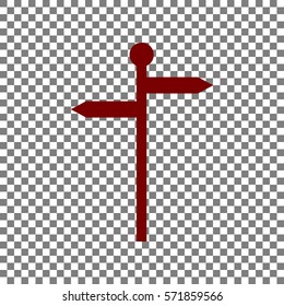 Direction road sign. Maroon icon on transparent background.