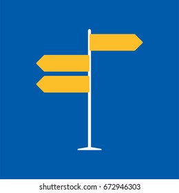 Direction road sign on blue background in flat style