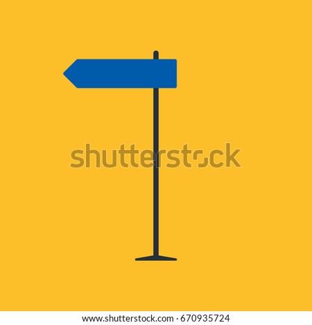 Direction road sign on blue background in flat style