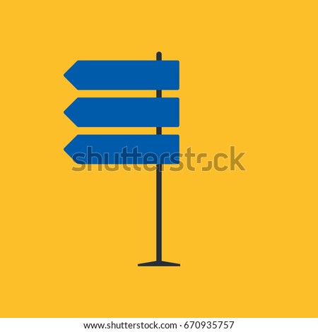 Direction road sign on blue background in flat style