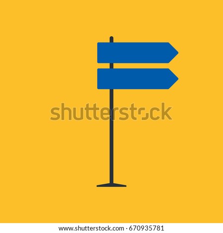 Direction road sign on blue background in flat style