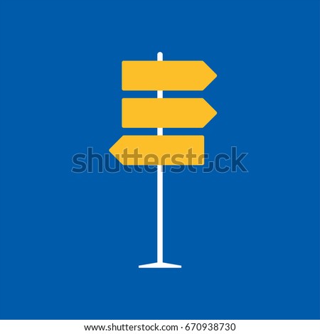 Direction road sign on blue background in flat style