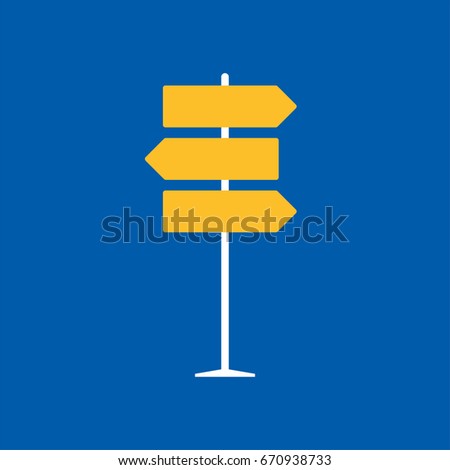 Direction road sign on blue background in flat style