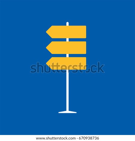 Direction road sign on blue background in flat style