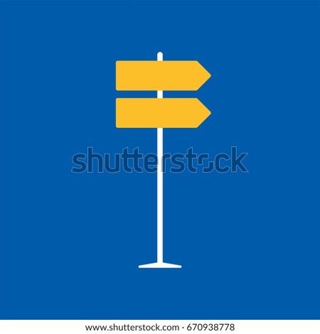 Direction road sign on blue background in flat style