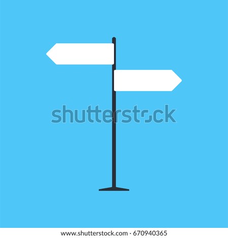 Direction road sign on blue background in flat style