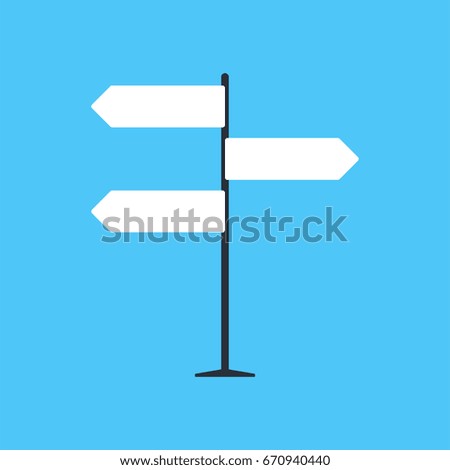 Direction road sign on blue background in flat style