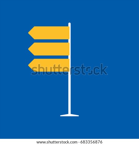 Direction road sign on blue background in flat style