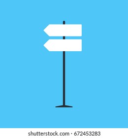 Direction road sign on light blue background in flat style