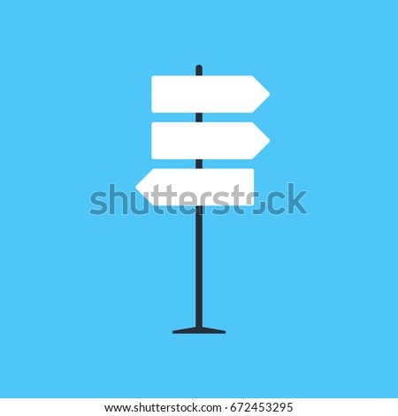 Direction road sign on light blue background in flat style