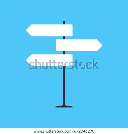 Direction road sign on light blue background in flat style