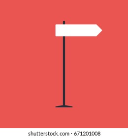 Direction road sign on red background in flat style